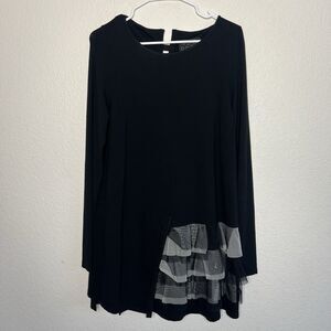 NY 77 DESIGN Size 1 Long Sleeve Tunic Lagenlook art to wear Mesh Ruffle N4